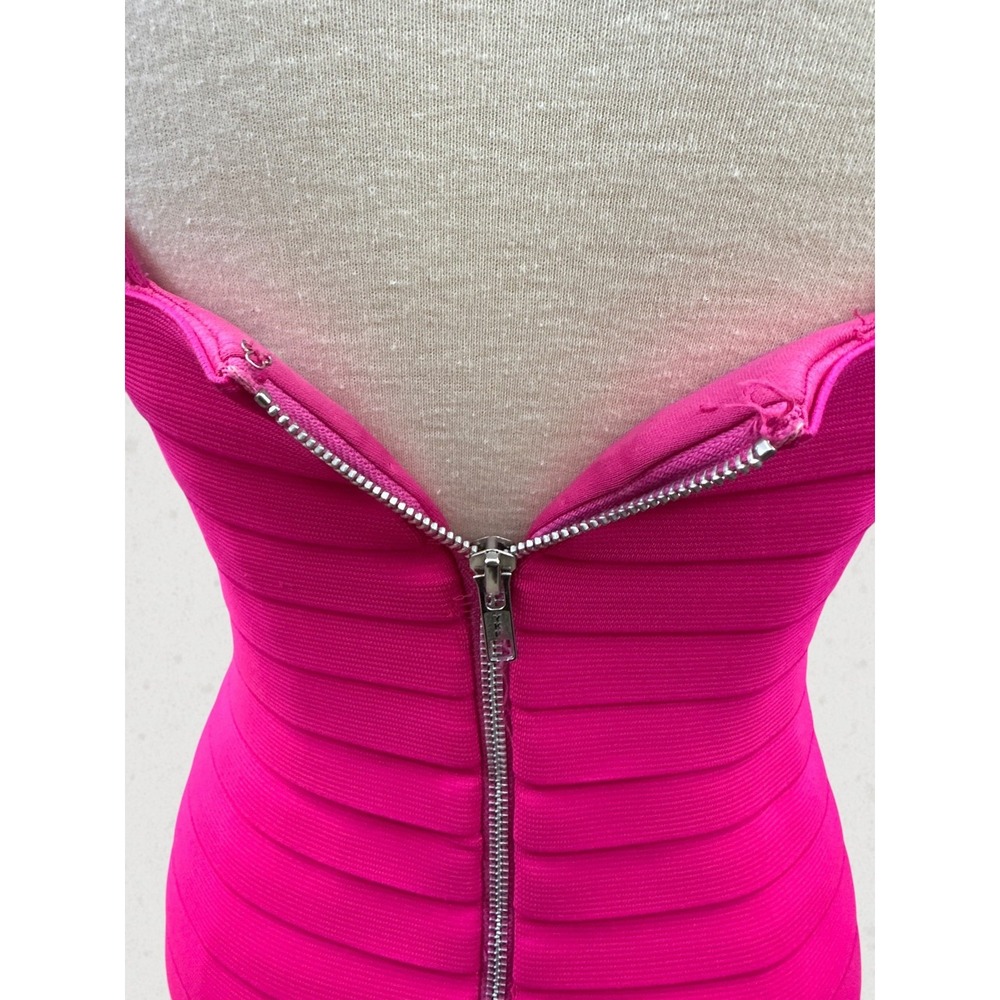 Sherri Hill Hot Pink Bandage Dress Size 4 Beaded Rhinestone Cocktail Prom Party - Picture 13 of 16